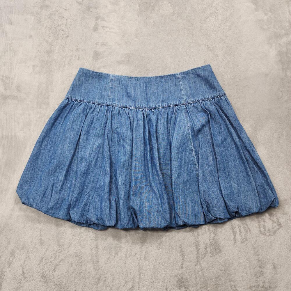ON 34TH Skirt Womens 14 Blue Denim Bubble Hem Skater Mini Lined Ruffle Casual